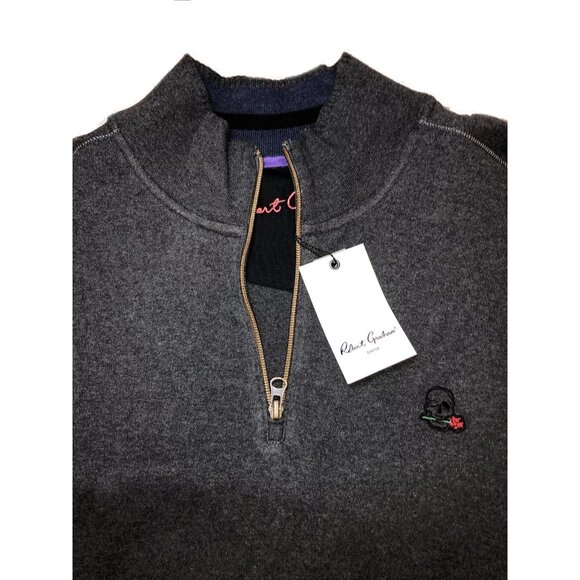 Robert Graham Mens Skull Rose Logo Half Zip Pullover Size Small in Charcoal - Picture 3 of 5